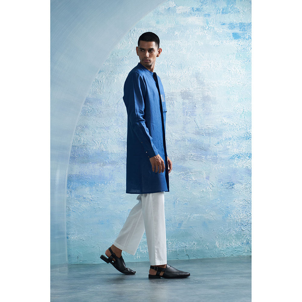 Charkhee Royal Blue Placket Kurta with Pant (Set of 2)