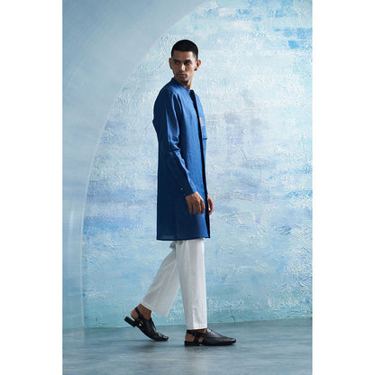 Charkhee Royal Blue Placket Kurta with Pant (Set of 2)