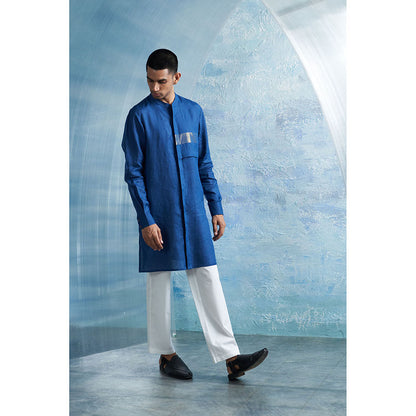 Charkhee Royal Blue Placket Kurta with Pant (Set of 2)