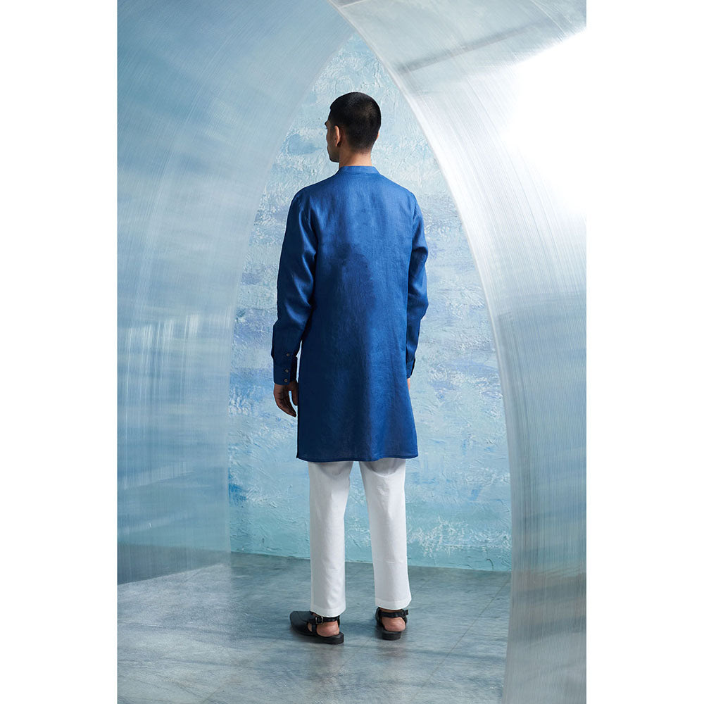 Charkhee Royal Blue Placket Kurta with Pant (Set of 2)