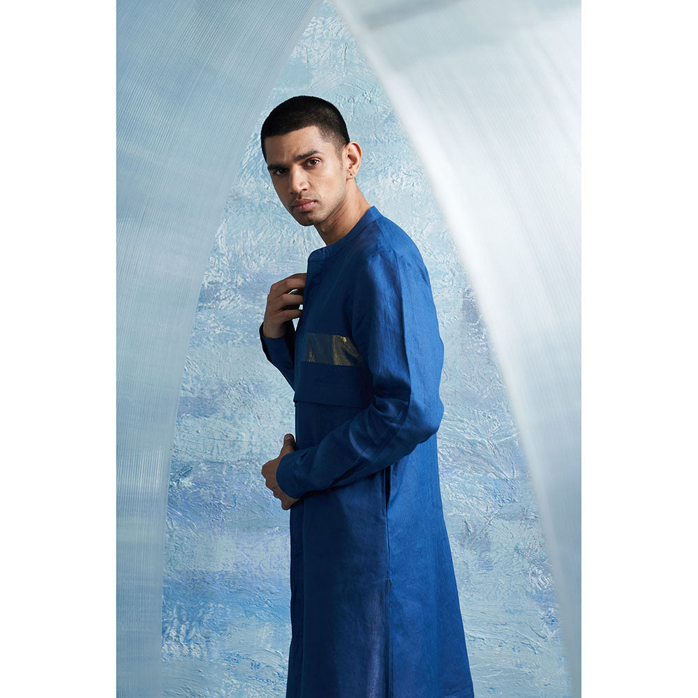 Charkhee Royal Blue Placket Kurta with Pant (Set of 2)