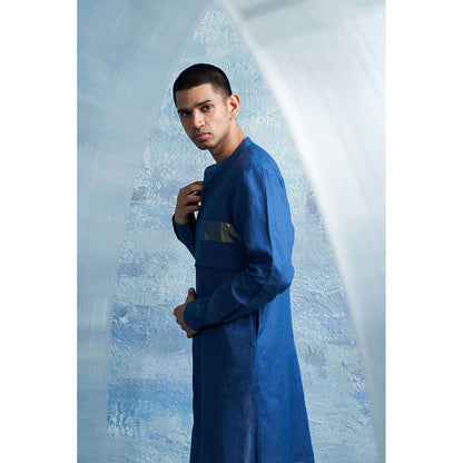 Charkhee Royal Blue Placket Kurta with Pant (Set of 2)