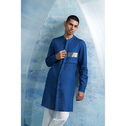 Charkhee Royal Blue Placket Kurta with Pant (Set of 2)
