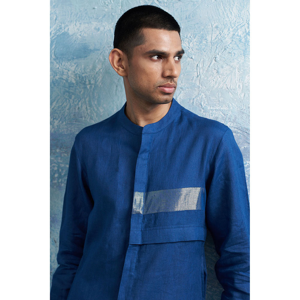 Charkhee Royal Blue Placket Kurta with Pant (Set of 2)