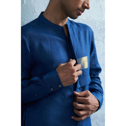 Charkhee Royal Blue Placket Kurta with Pant (Set of 2)