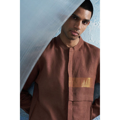 Charkhee Aura Woody Brown Placket Kurta with Pant (Set of 2)