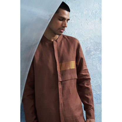 Charkhee Aura Woody Brown Placket Kurta with Pant (Set of 2)