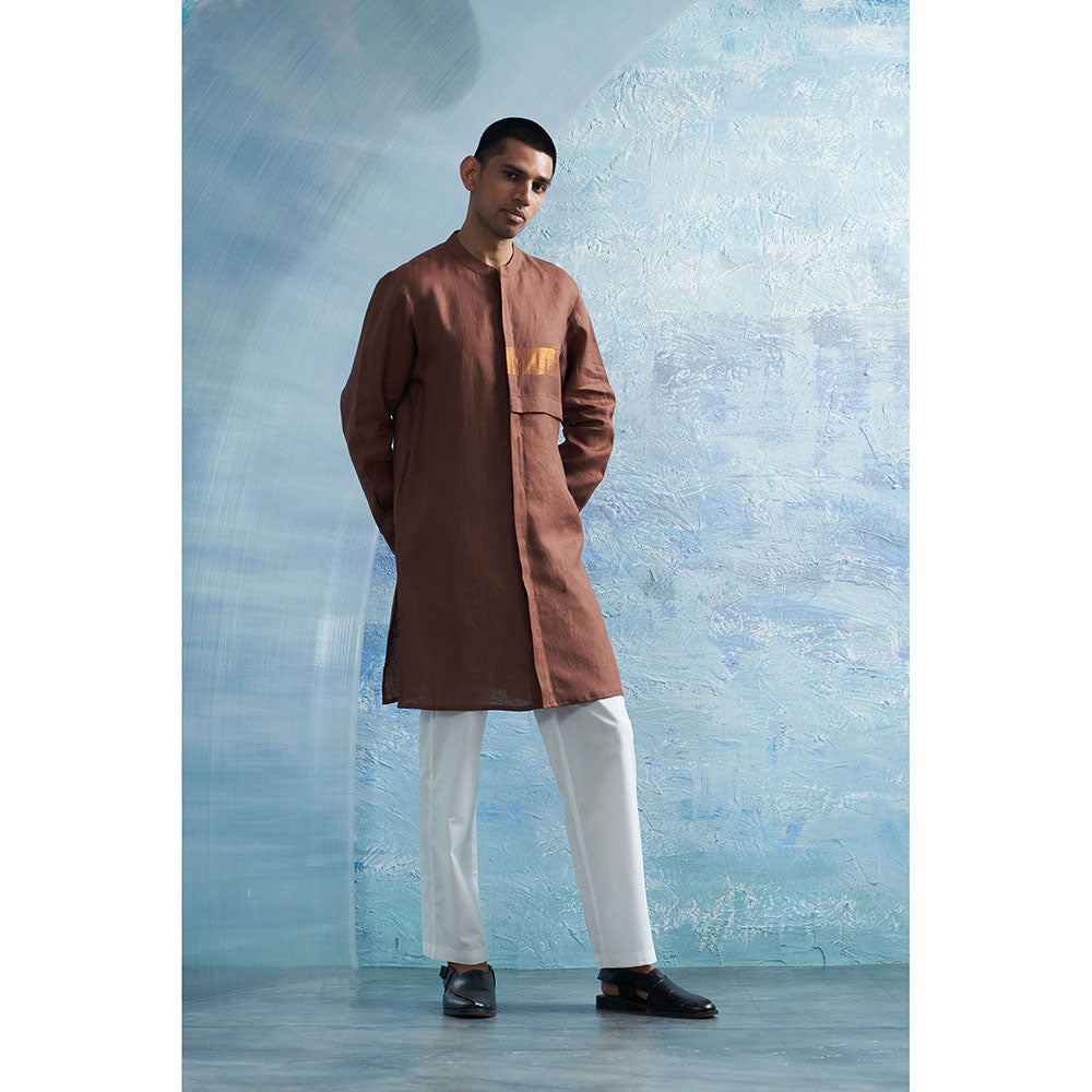 Charkhee Aura Woody Brown Placket Kurta with Pant (Set of 2)