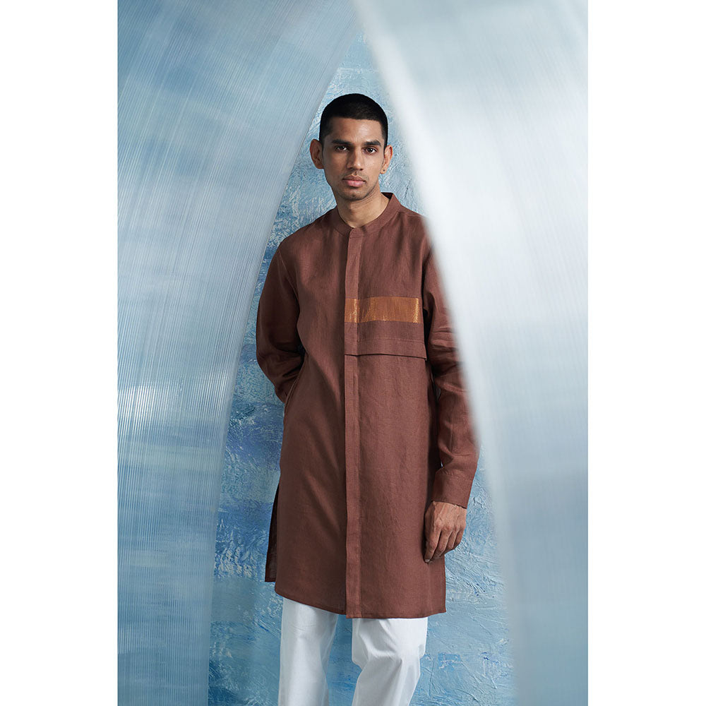 Charkhee Aura Woody Brown Placket Kurta with Pant (Set of 2)