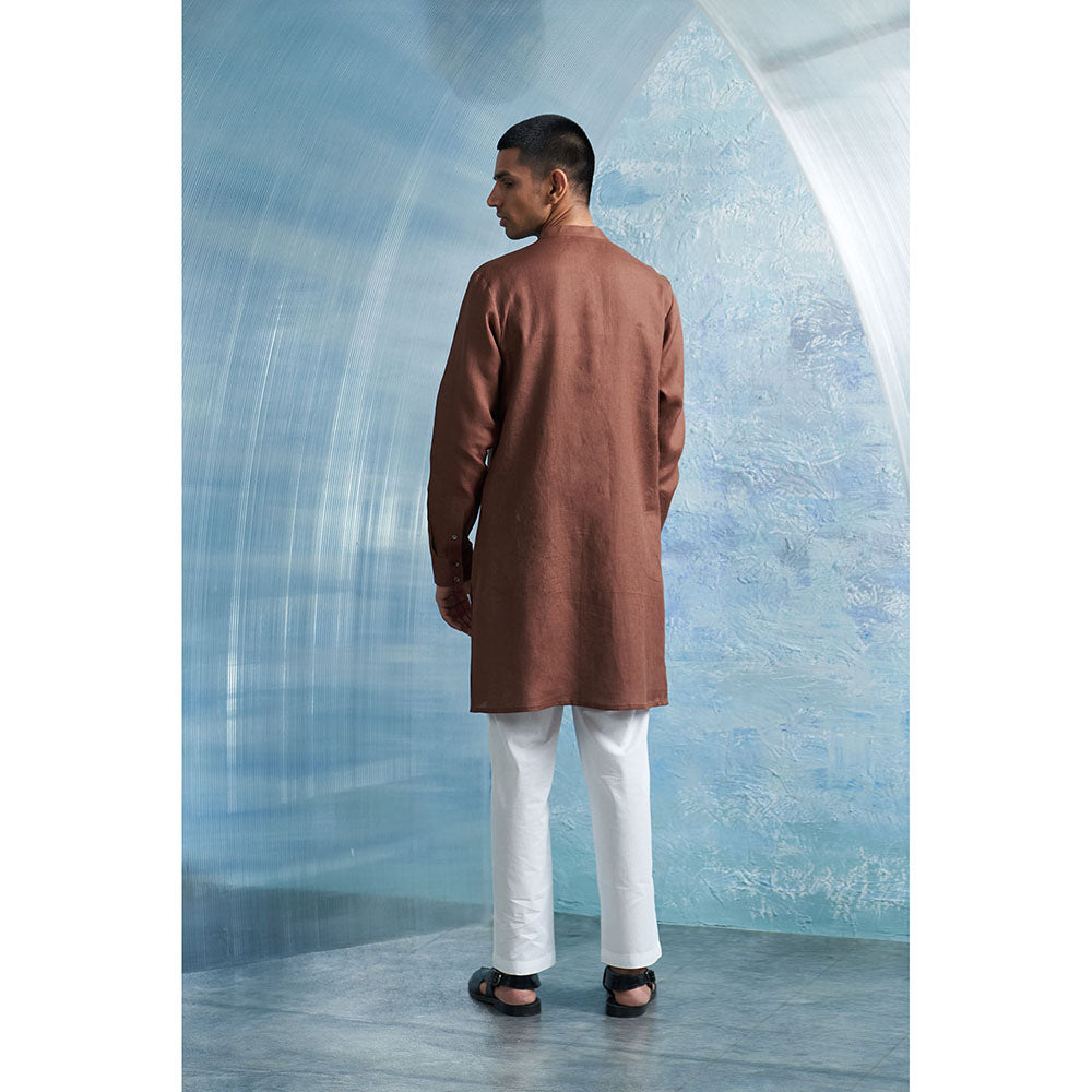 Charkhee Aura Woody Brown Placket Kurta with Pant (Set of 2)