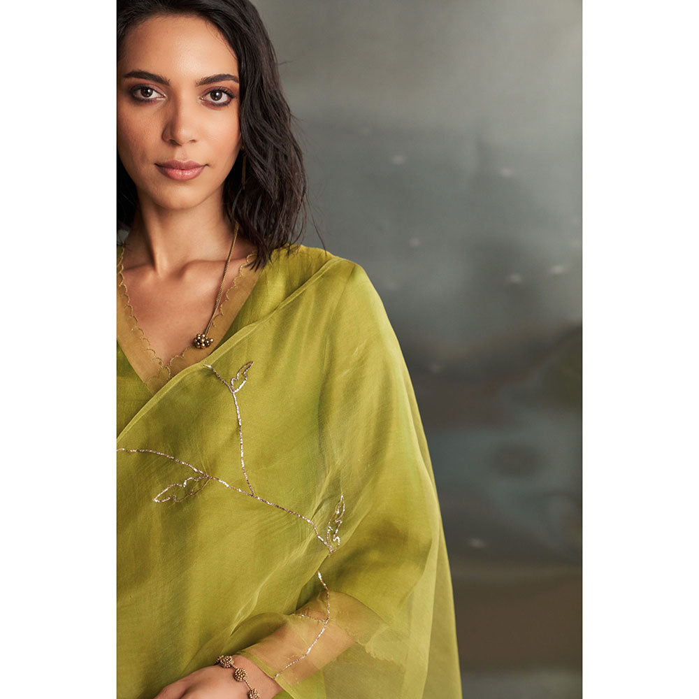 Charkhee Berry Green Chanderi Straight Kurta with Pant & Dupatta (Set of 3)