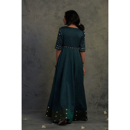 Charkhee Teal Blue Chanderi Anarkali Kurta with Dupatta (Set of 2)