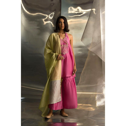 Charkhee Pink Mis'R Sleeveless Embroidered Kurta with Sharara and Dupatta (Set of 3)