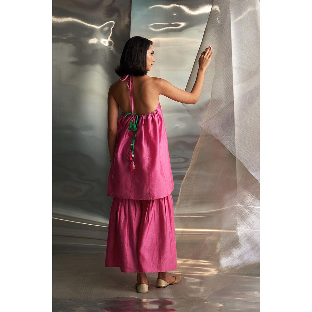 Charkhee Pink Mis'R Sleeveless Embroidered Kurta with Sharara and Dupatta (Set of 3)