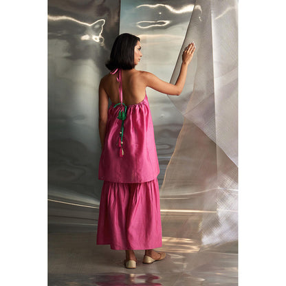 Charkhee Pink Mis'R Sleeveless Embroidered Kurta with Sharara and Dupatta (Set of 3)