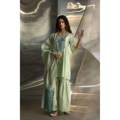 Charkhee Green Mis'R Embroidered Kurta with Sharara and Dupatta (Set of 3)