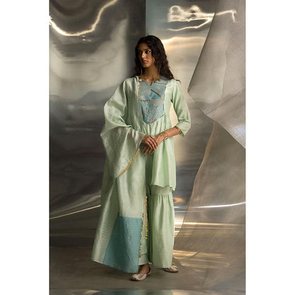 Charkhee Green Mis'R Embroidered Kurta with Sharara and Dupatta (Set of 3)