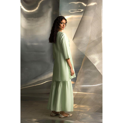 Charkhee Green Mis'R Embroidered Kurta with Sharara and Dupatta (Set of 3)