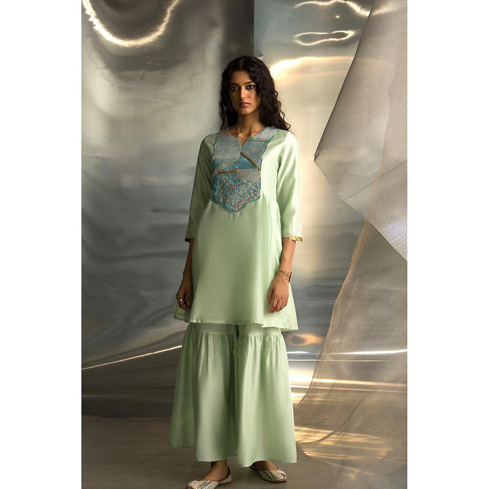 Charkhee Green Mis'R Embroidered Kurta with Sharara and Dupatta (Set of 3)