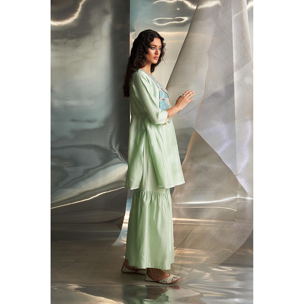 Charkhee Green Mis'R Embroidered Kurta with Sharara and Dupatta (Set of 3)