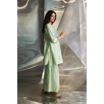 Charkhee Green Mis'R Embroidered Kurta with Sharara and Dupatta (Set of 3)