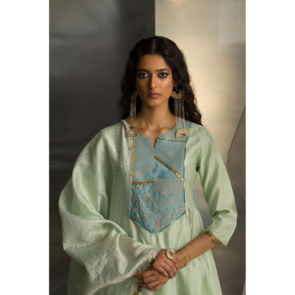 Charkhee Green Mis'R Embroidered Kurta with Sharara and Dupatta (Set of 3)