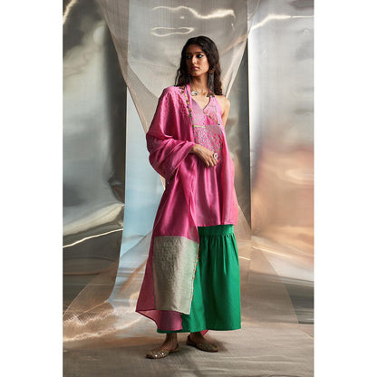 Charkhee Multicolor Mis'R Sleeveless Embroidered Kurta with Sharara and Dupatta (Set of 3)