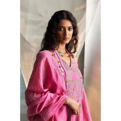 Charkhee Multicolor Mis'R Sleeveless Embroidered Kurta with Sharara and Dupatta (Set of 3)