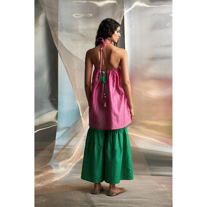 Charkhee Multicolor Mis'R Sleeveless Embroidered Kurta with Sharara and Dupatta (Set of 3)