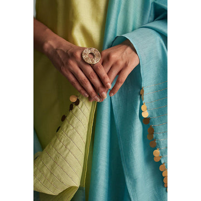 Charkhee Lime Green Mis'R Embroidered Straight Kurta with Pant and Dupatta (Set of 3)