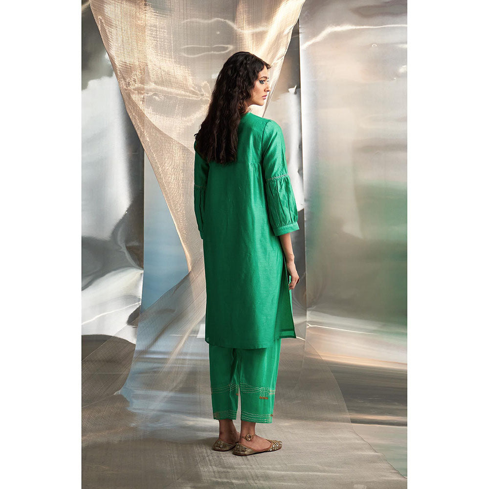 Charkhee Green Misr'S Embroidered Kurta with Pant and Dupatta (Set of 3)