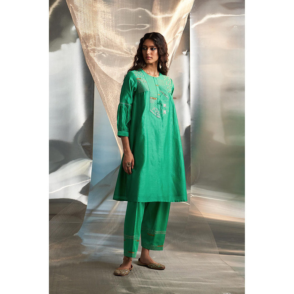 Charkhee Green Misr'S Embroidered Kurta with Pant and Dupatta (Set of 3)