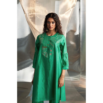 Charkhee Green Misr'S Embroidered Kurta with Pant and Dupatta (Set of 3)