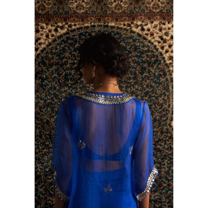 Charkhee Blue Neel Embroidered V Neck Kurta with Bustier and Pant (Set of 3)