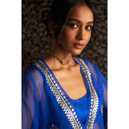 Charkhee Blue Neel Embroidered V Neck Kurta with Bustier and Pant (Set of 3)