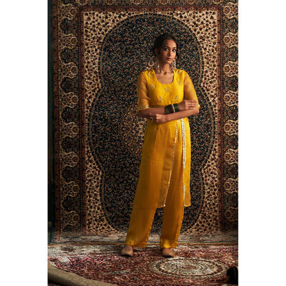 Charkhee Yellow Prarambh Embroidered Straight Kurta with Pant (Set of 2)