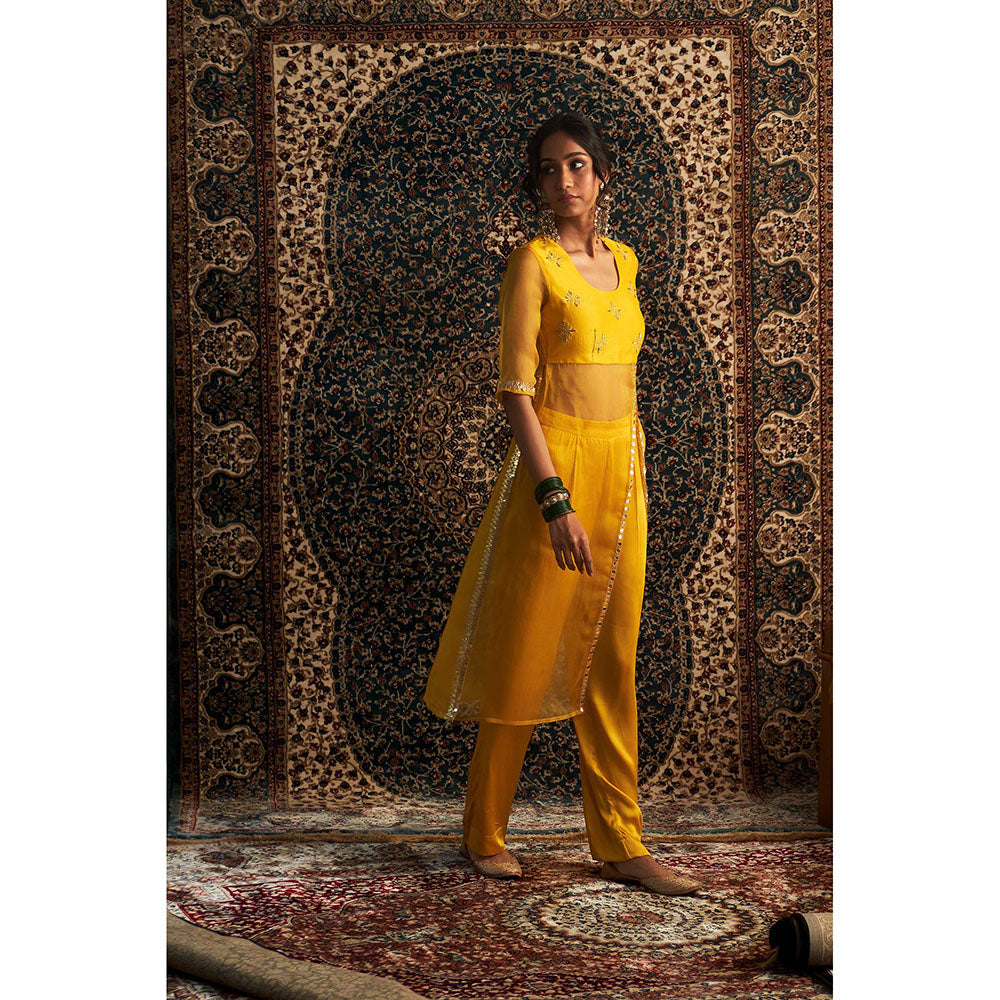 Charkhee Yellow Prarambh Embroidered Straight Kurta with Pant (Set of 2)