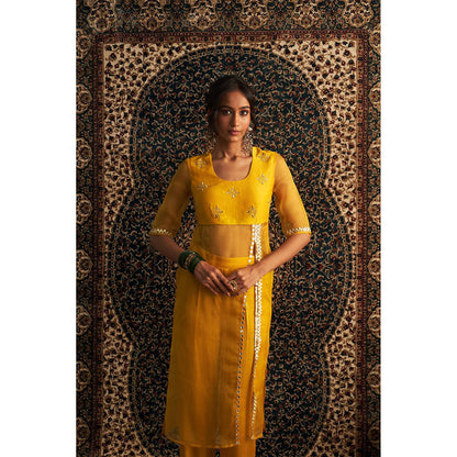Charkhee Yellow Prarambh Embroidered Straight Kurta with Pant (Set of 2)