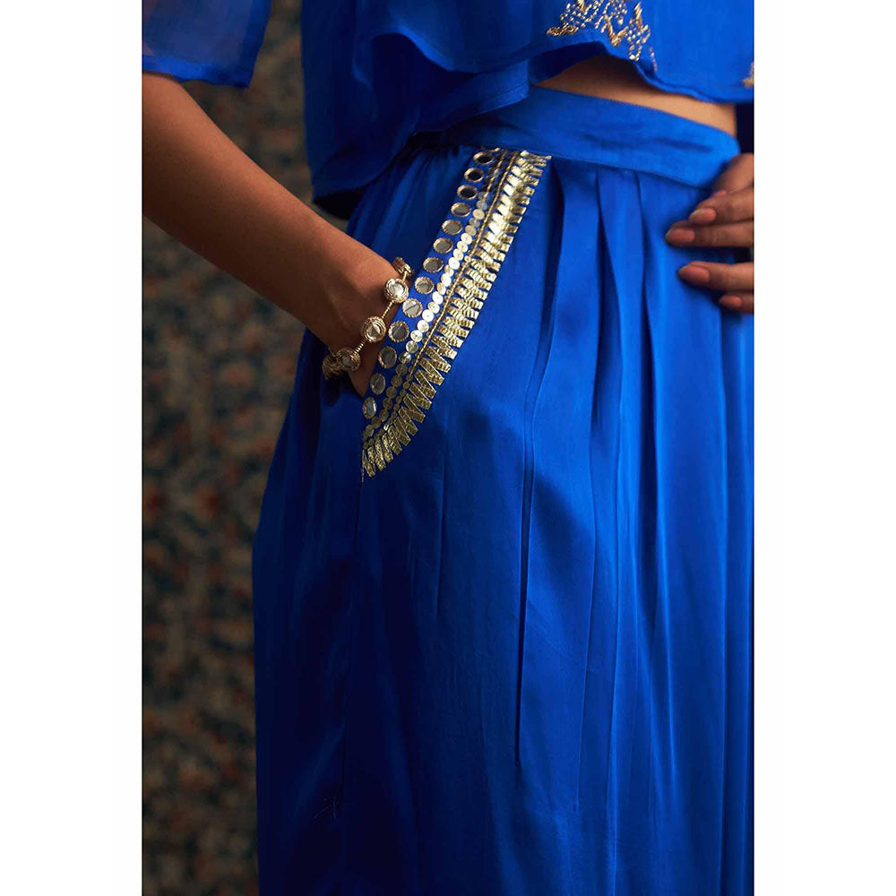 Charkhee Blue Neel Embroidered Co-Ord (Set of 3)