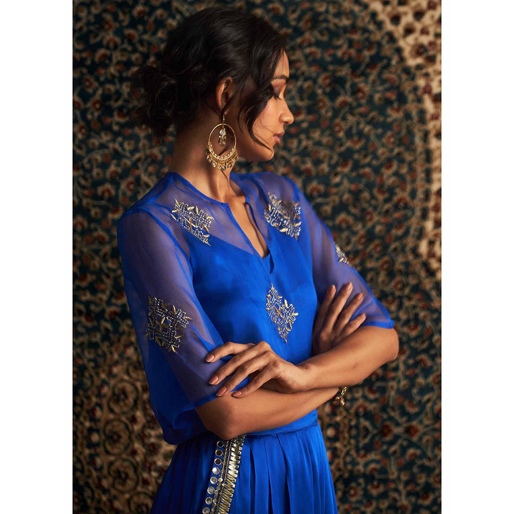 Charkhee Blue Neel Embroidered Co-Ord (Set of 3)