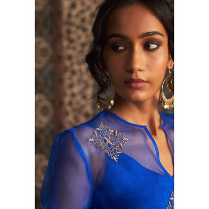 Charkhee Blue Neel Embroidered Co-Ord (Set of 3)