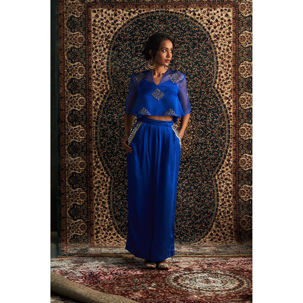 Charkhee Blue Neel Embroidered Co-Ord (Set of 3)