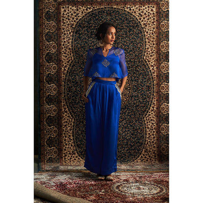 Charkhee Blue Neel Embroidered Co-Ord (Set of 3)