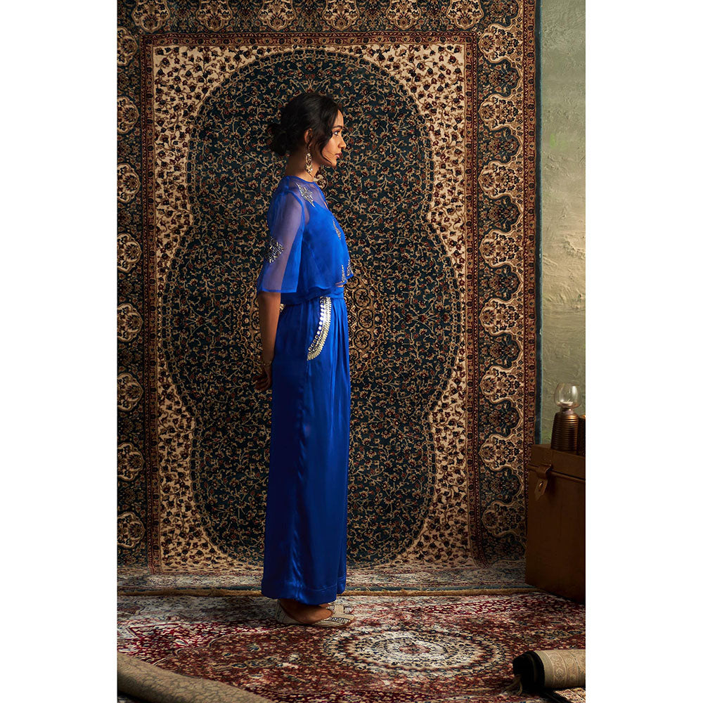 Charkhee Blue Neel Embroidered Co-Ord (Set of 3)