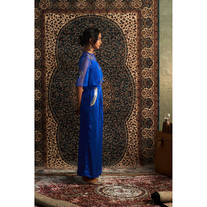 Charkhee Blue Neel Embroidered Co-Ord (Set of 3)