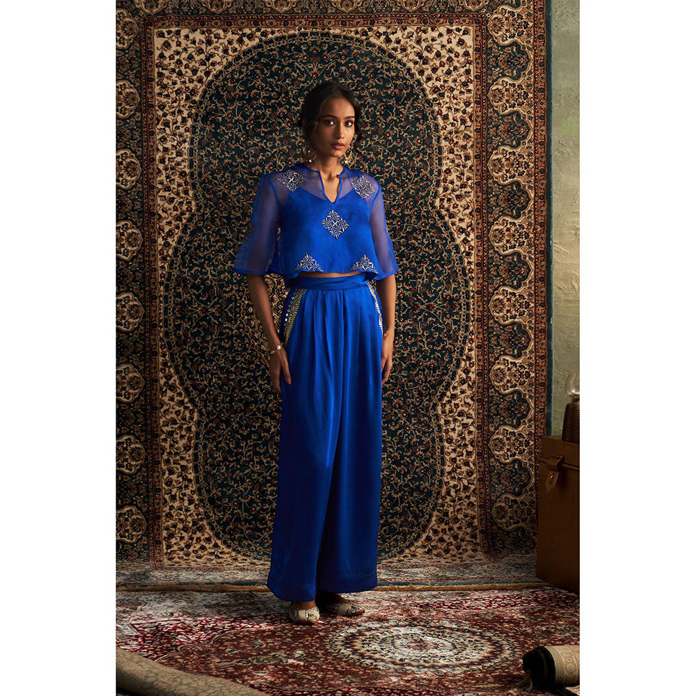 Charkhee Blue Neel Embroidered Co-Ord (Set of 3)