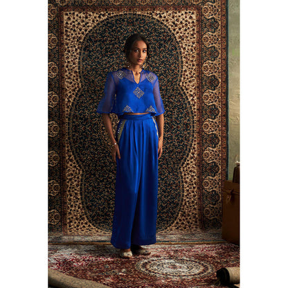 Charkhee Blue Neel Embroidered Co-Ord (Set of 3)