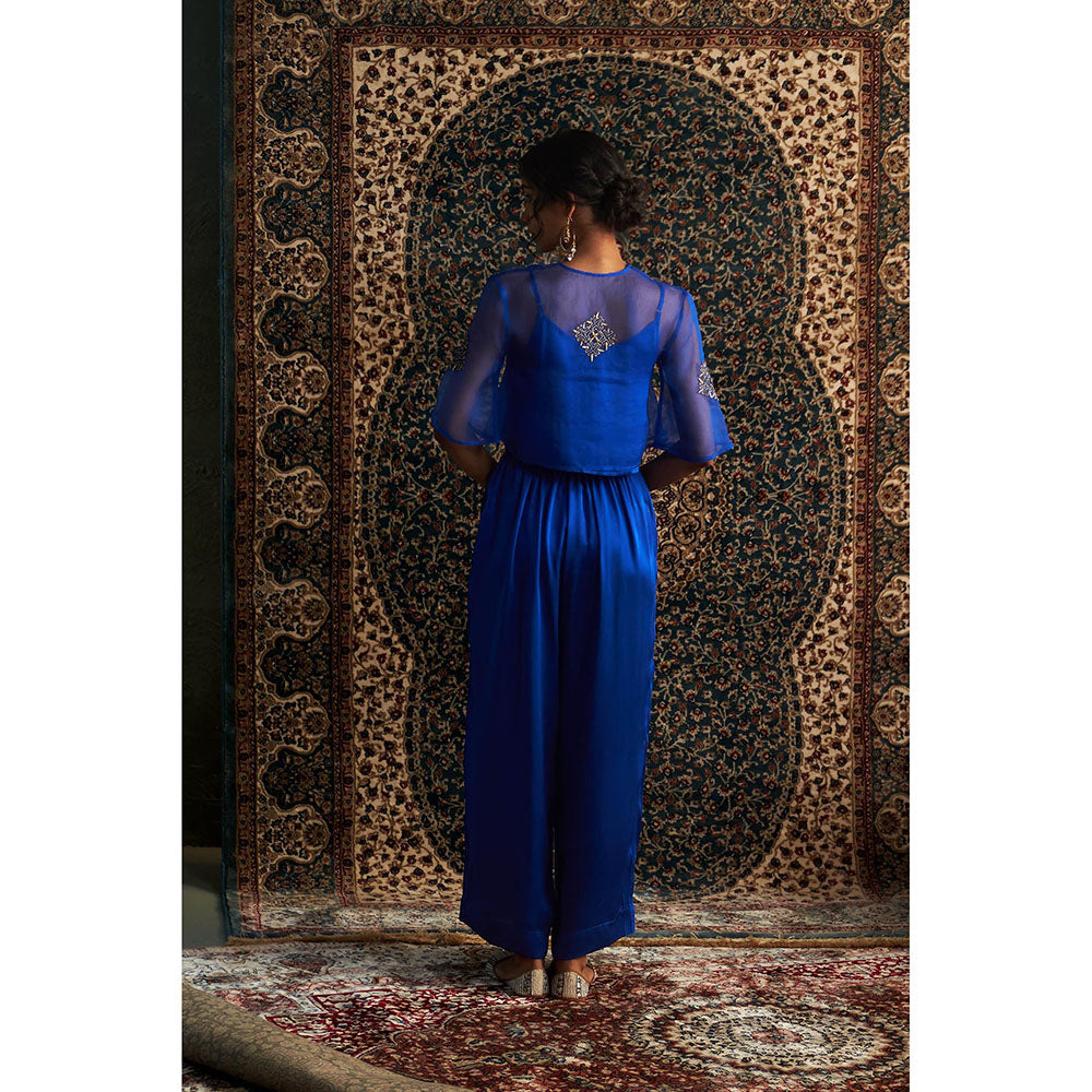 Charkhee Blue Neel Embroidered Co-Ord (Set of 3)