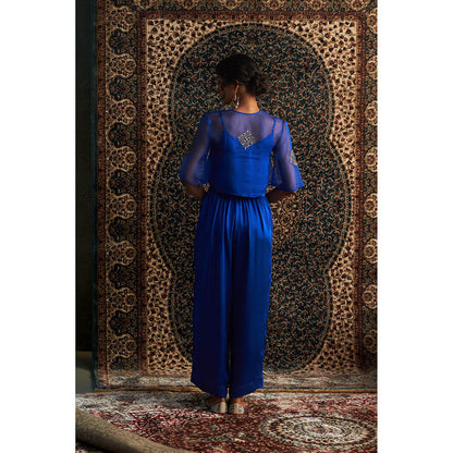 Charkhee Blue Neel Embroidered Co-Ord (Set of 3)