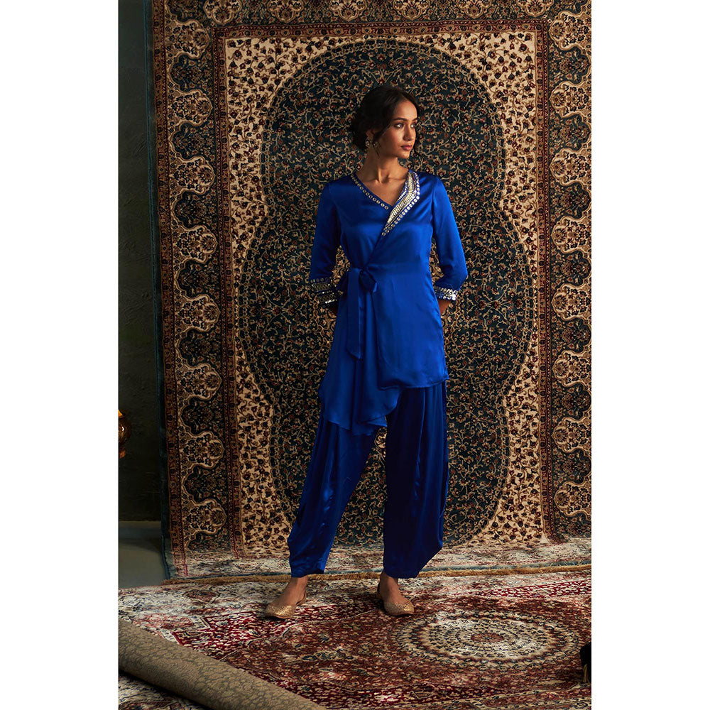 Charkhee Blue Prarambh Embroidered Wrap Kurti with Salwar (Set of 2)